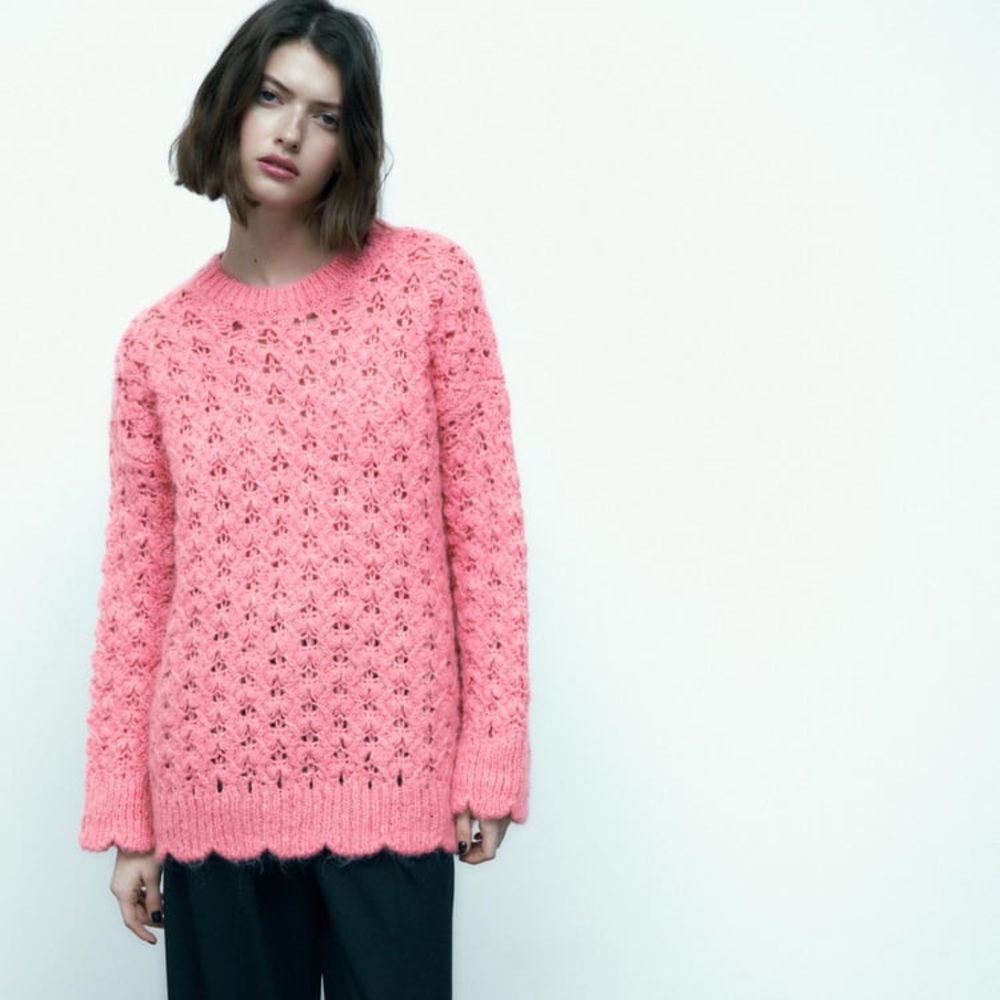 Zara Pink Wool Blend Oversized Sweater - Picture 7 of 15